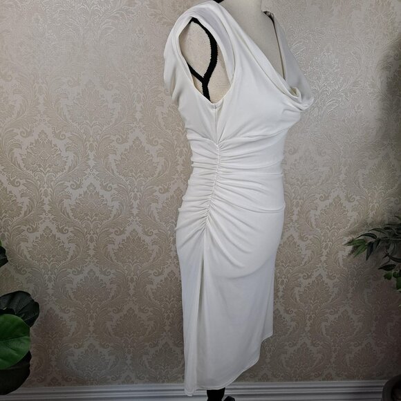 Boston Proper Size 2 White Cowl Neck Dress Sleeveless Ruching on Side NWOT - Picture 4 of 12